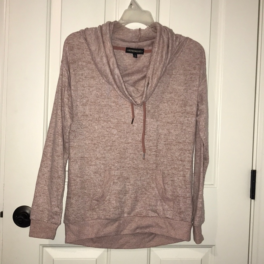 Heathered pink, light weight slouch neck pullover